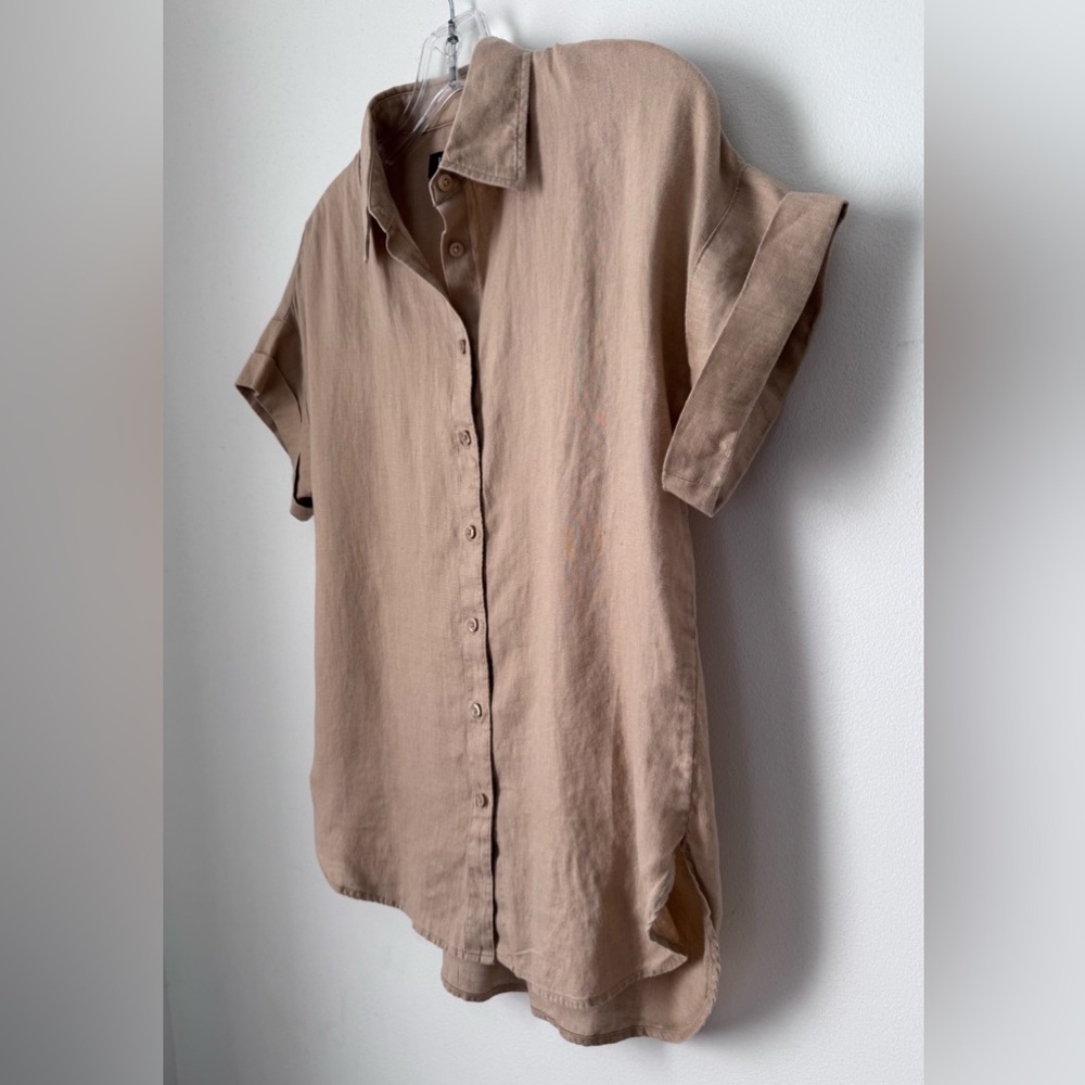 Ralph Lauren Casual Short-Sleeve Button-Down Shirt in Tan Linen XS